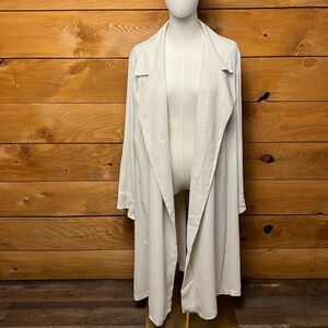 Eileen Fisher Bone Silk Georgette Crepe Trench Coat XL Pockets Elegant long slve